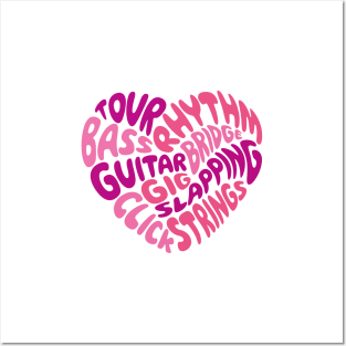 I love the bass guitar. Pink heart. Posters and Art